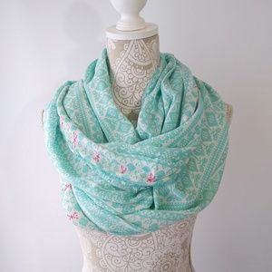 Infinity Scarf Light Weight Turquoise White Pink